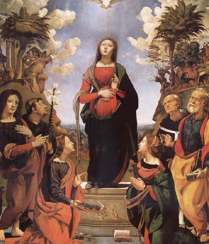Piero di Cosimo The Immaculada Concepcion and six holy Century XVI I Spain oil painting art